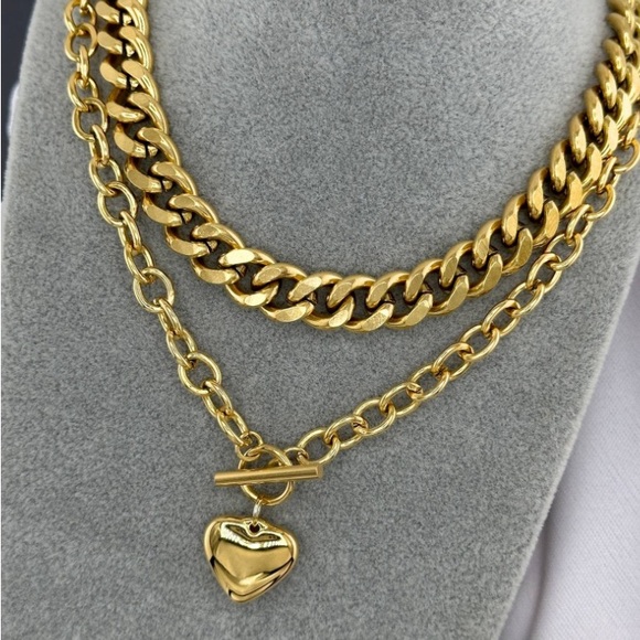 18K GOLD PLATED STAINLESS STEEL "HEART" NECKLACE, INTENSITY - Picture 2 of 2